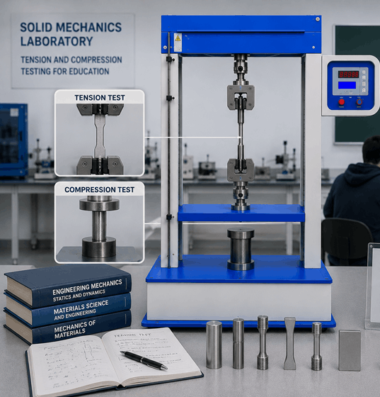 Tension and compression testing for education in solid mechanics